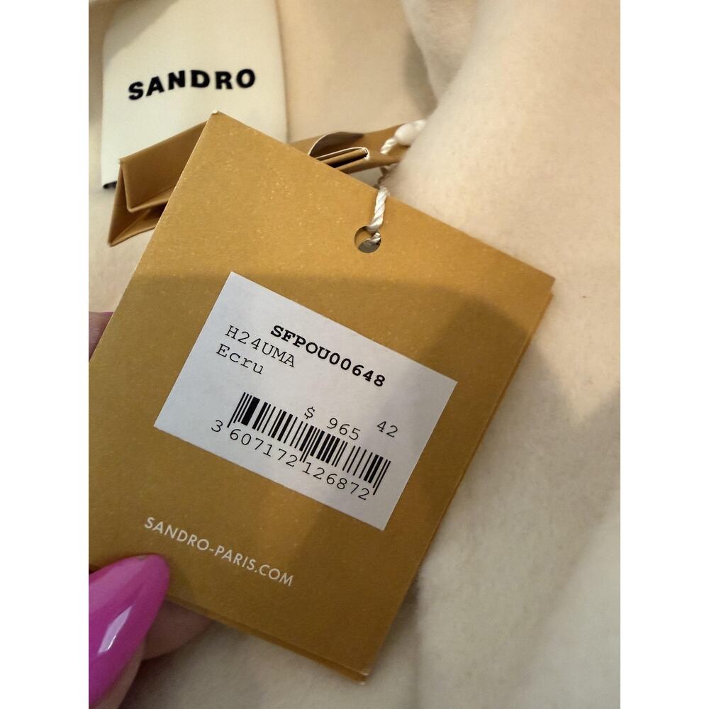 Sandro Womens Wrap Scarf Collar Long Overcoat 42 White - Picture 9 of 15